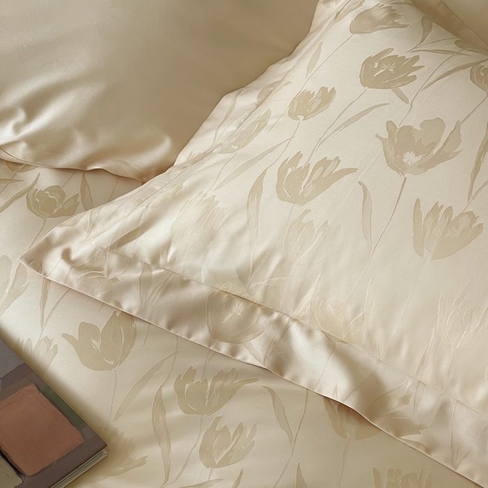 91家纺网 家纺一手货源 找家纺 淳绵家居 2025新款50*50S长绒棉全棉纯棉提花单枕套单品枕套枕套单件 郁金香-浅香槟