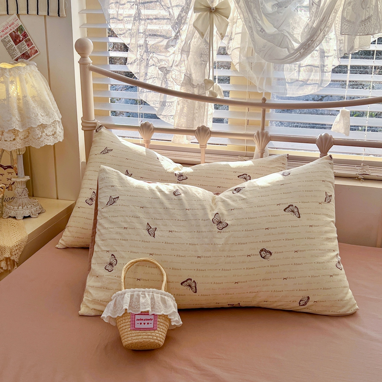 91家纺网 家纺一手货源 找家纺 玉海棠家纺 2026新款古法水洗仿棉云感纱四件套 蝴蝶飞