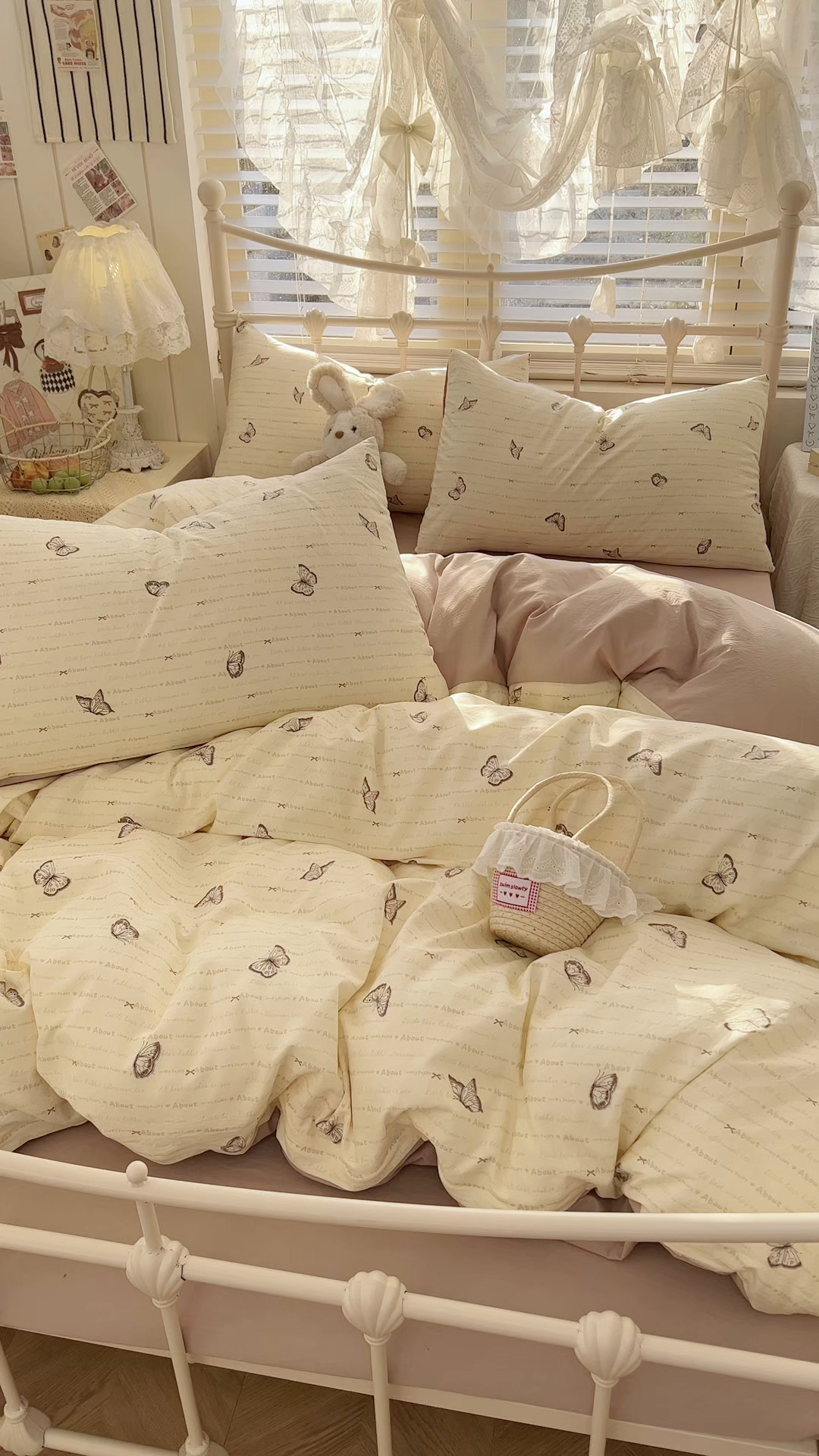 91家纺网 家纺一手货源 找家纺 玉海棠家纺 2026新款古法水洗仿棉云感纱四件套 蝴蝶飞