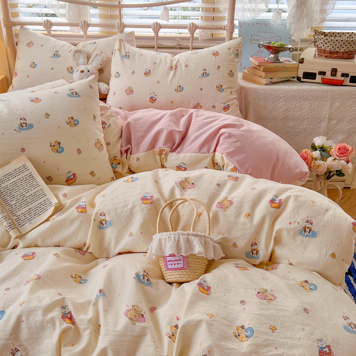 91家纺网 家纺一手货源 找家纺 玉海棠家纺 2026新款古法水洗仿棉云感纱四件套 狂欢part