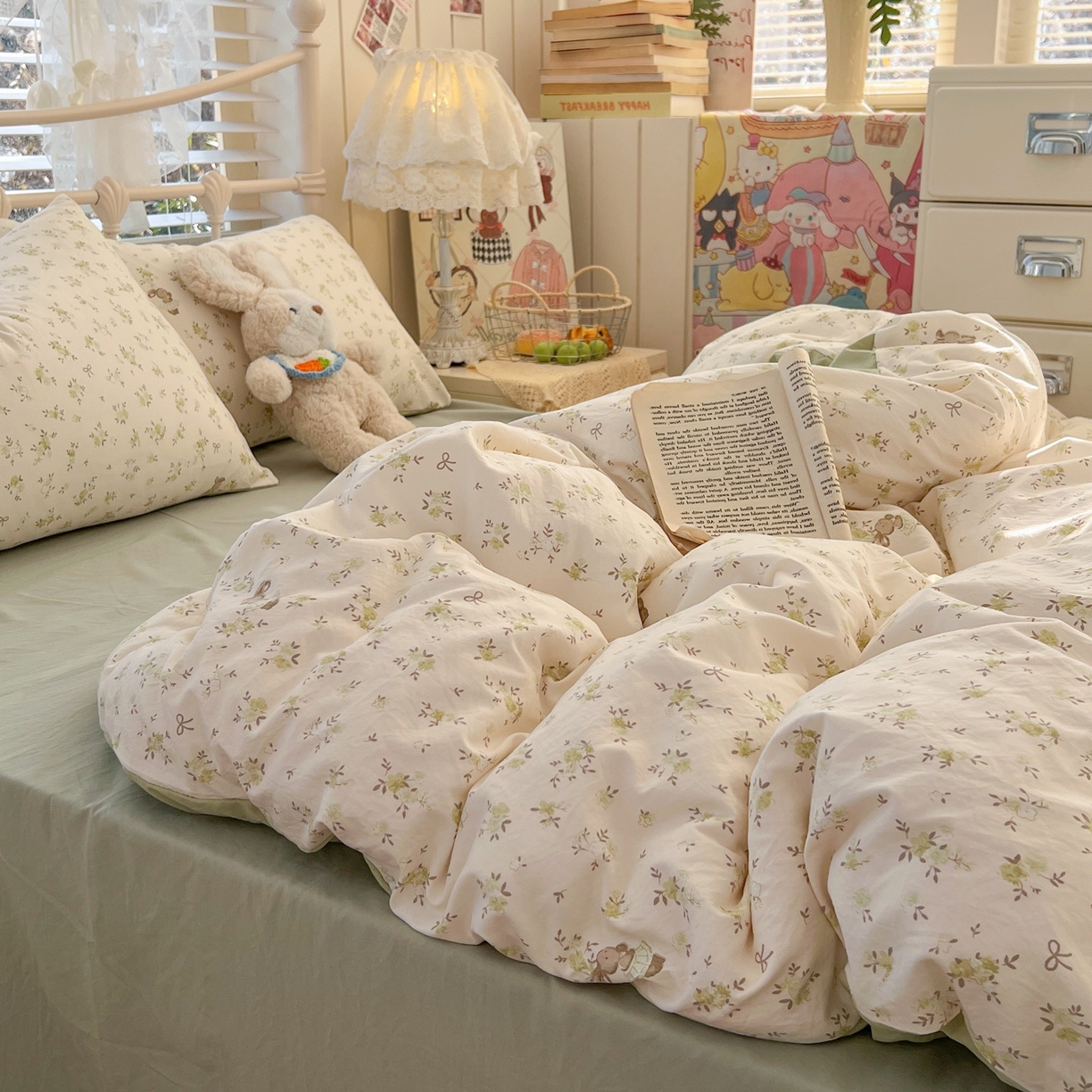 91家纺网 家纺一手货源 找家纺 玉海棠家纺 2026新款古法水洗仿棉云感纱四件套 绿野仙踪