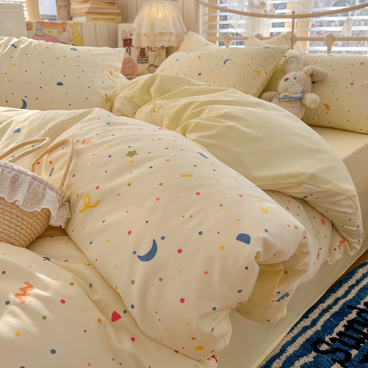 91家纺网 家纺一手货源 找家纺 玉海棠家纺 2026新款古法水洗仿棉云感纱四件套 满天星