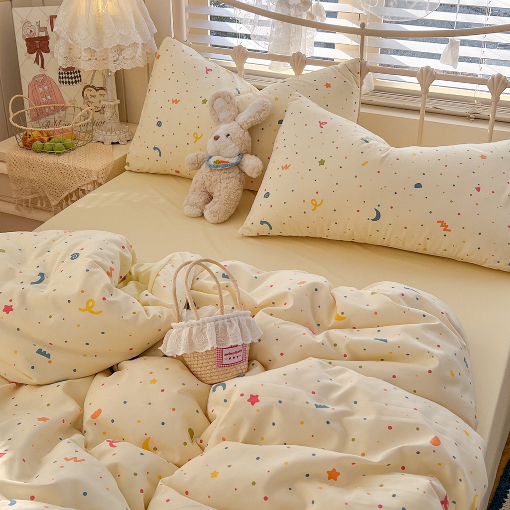 91家纺网 家纺一手货源 找家纺 玉海棠家纺 2026新款古法水洗仿棉云感纱四件套 满天星