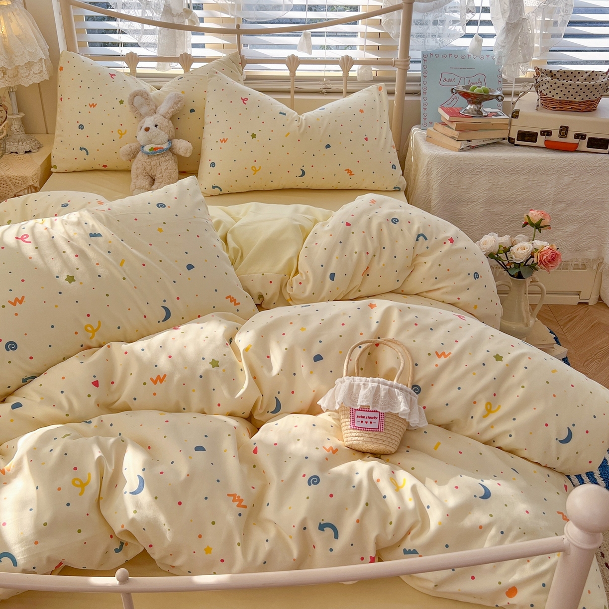 91家纺网 家纺一手货源 找家纺 玉海棠家纺 2026新款古法水洗仿棉云感纱四件套 满天星