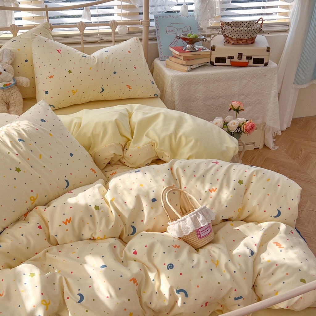 91家纺网 家纺一手货源 找家纺 玉海棠家纺 2026新款古法水洗仿棉云感纱四件套 满天星