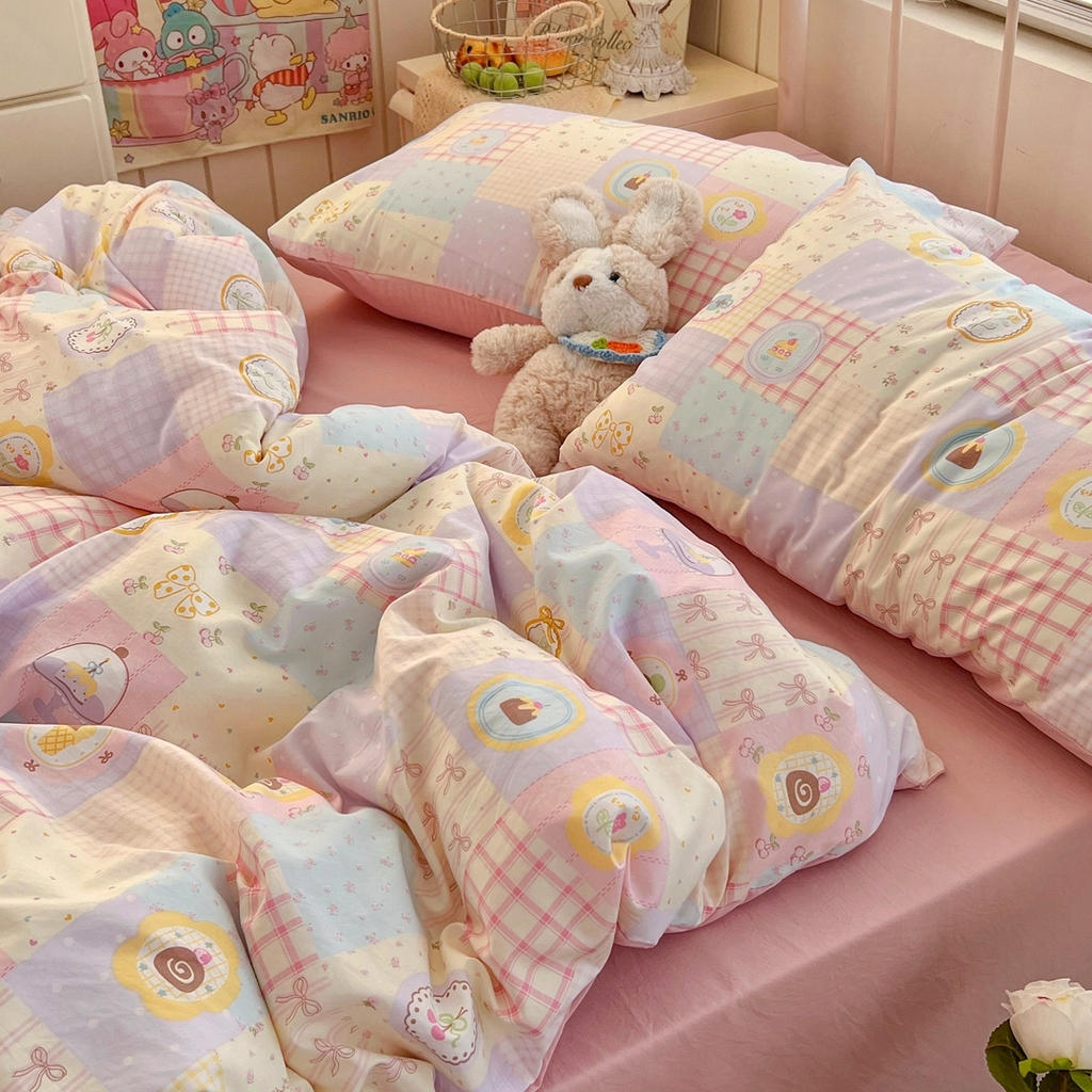 91家纺网 家纺一手货源 找家纺 玉海棠家纺 2026新款古法水洗仿棉云感纱四件套 甜品屋