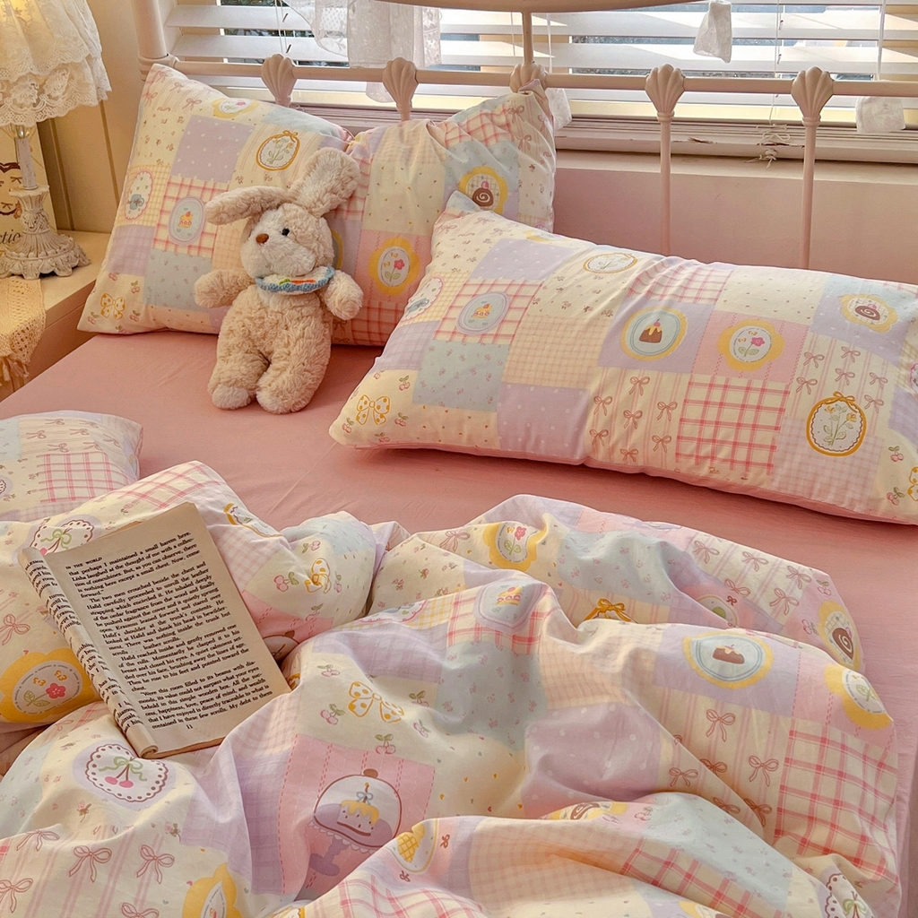 91家纺网 家纺一手货源 找家纺 玉海棠家纺 2026新款古法水洗仿棉云感纱四件套 甜品屋