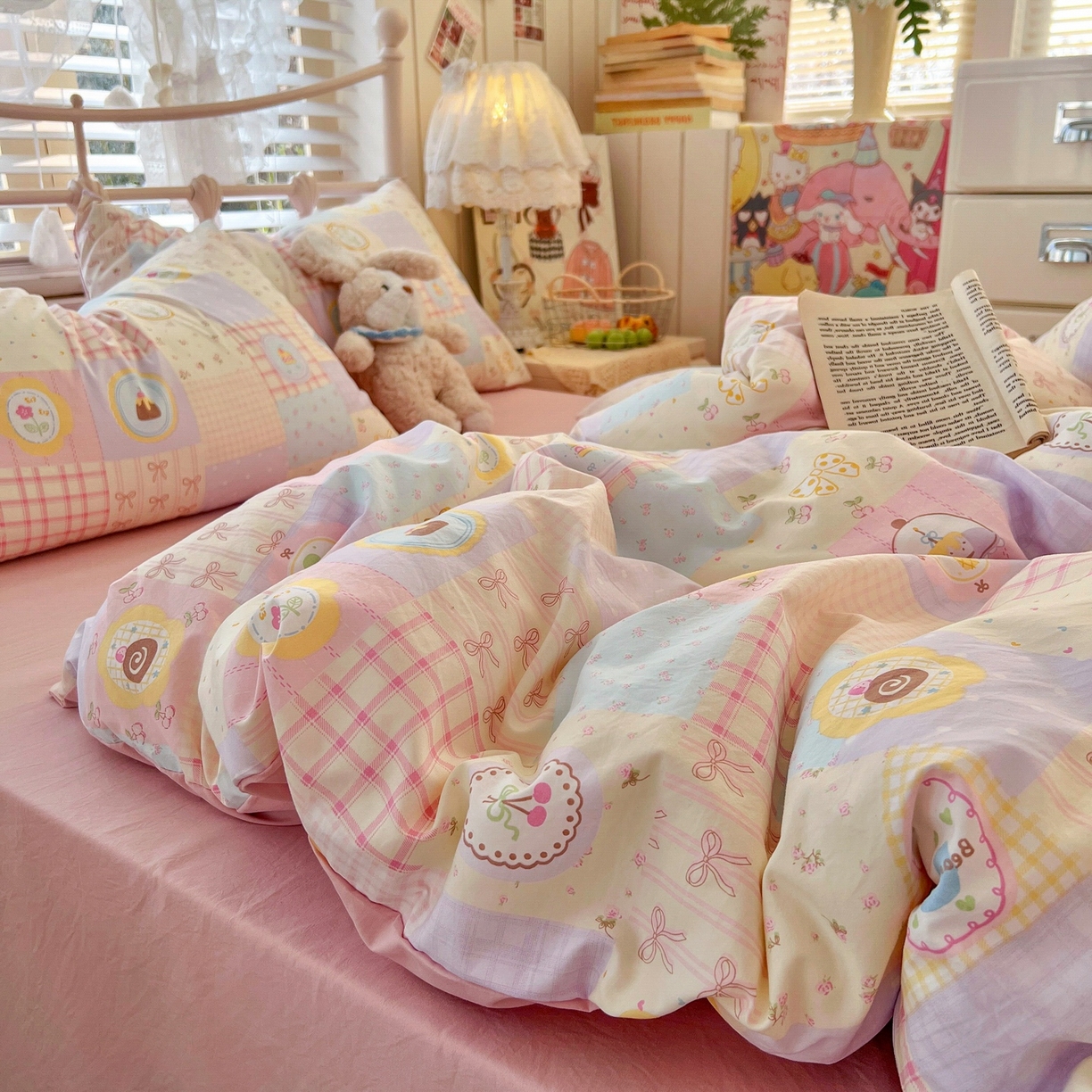 91家纺网 家纺一手货源 找家纺 玉海棠家纺 2026新款古法水洗仿棉云感纱四件套 甜品屋