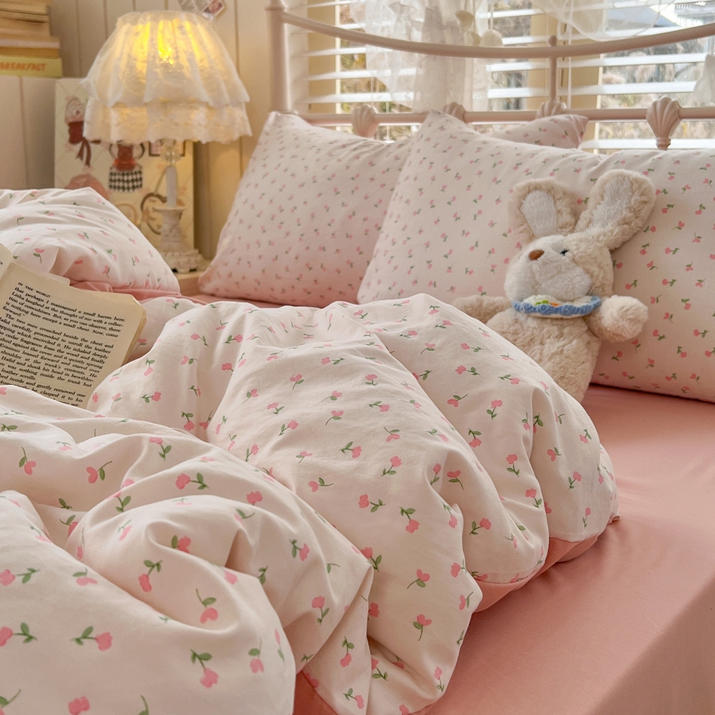 91家纺网 家纺一手货源 找家纺 玉海棠家纺 2026新款古法水洗仿棉云感纱四件套 甜心花园