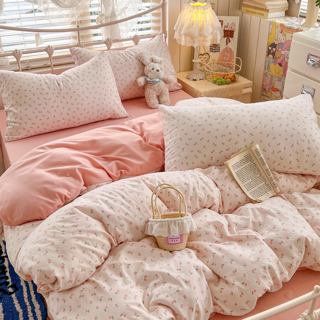 91家纺网 家纺一手货源 找家纺 玉海棠家纺 2026新款古法水洗仿棉云感纱四件套 甜心花园