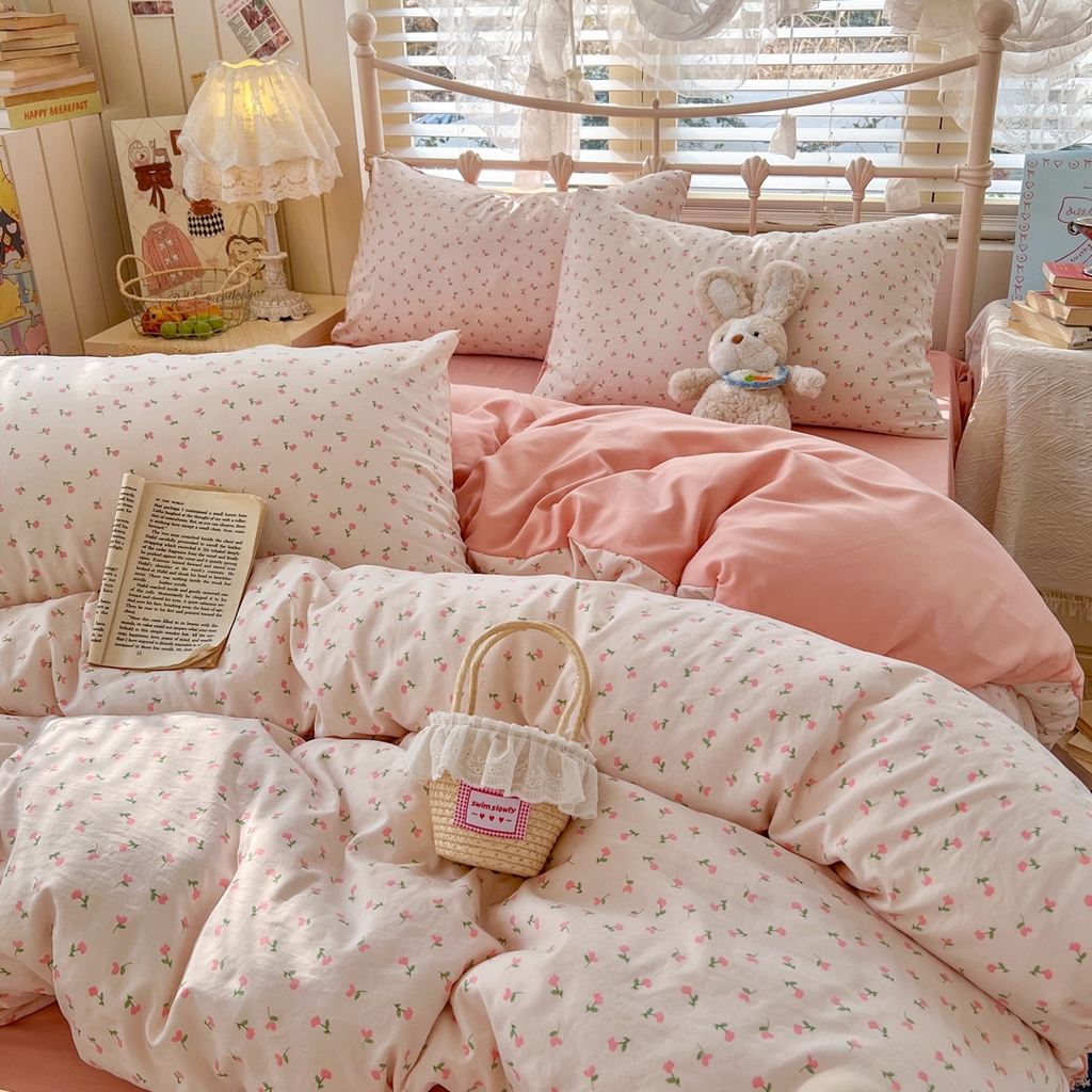 91家纺网 家纺一手货源 找家纺 玉海棠家纺 2026新款古法水洗仿棉云感纱四件套 甜心花园