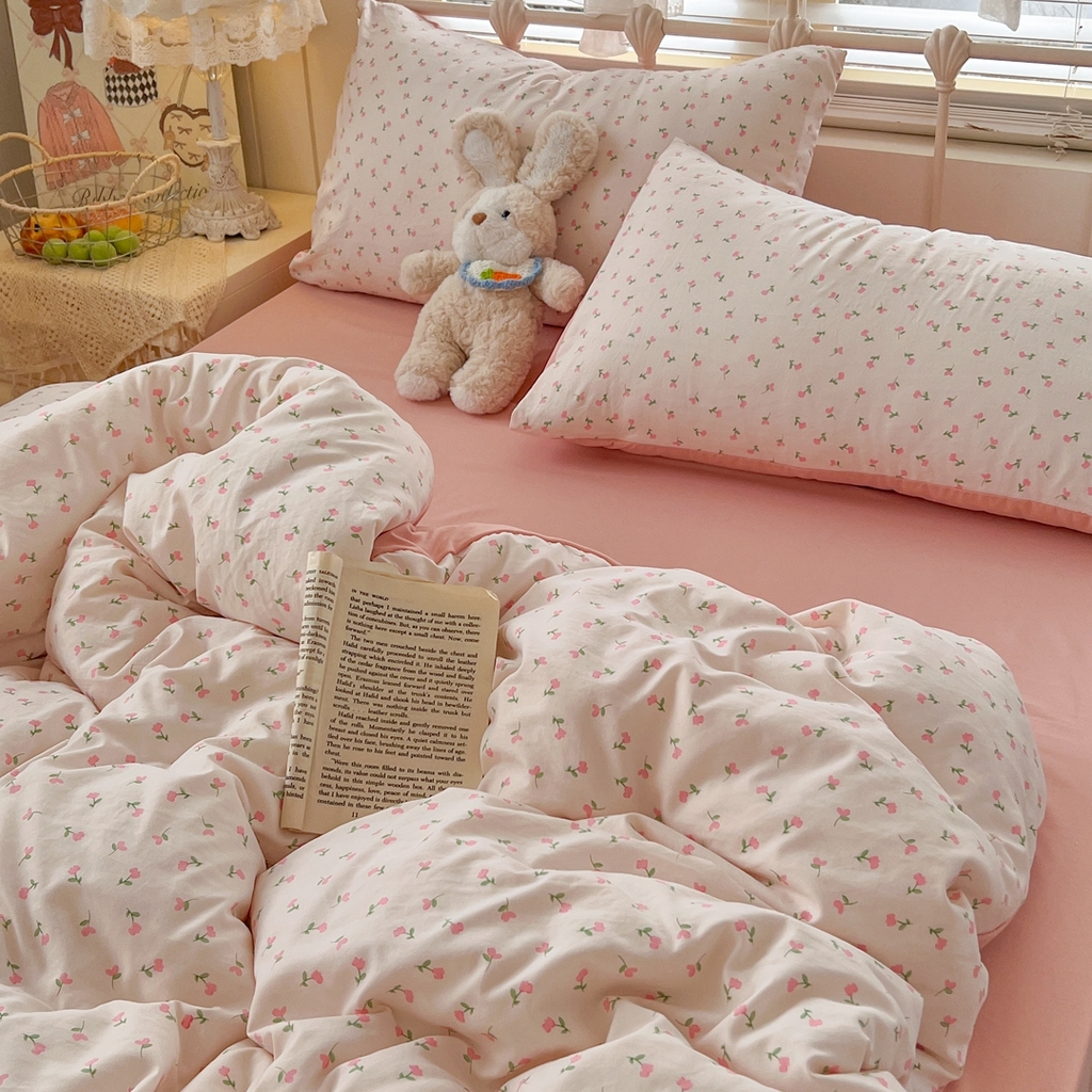 91家纺网 家纺一手货源 找家纺 玉海棠家纺 2026新款古法水洗仿棉云感纱四件套 甜心花园