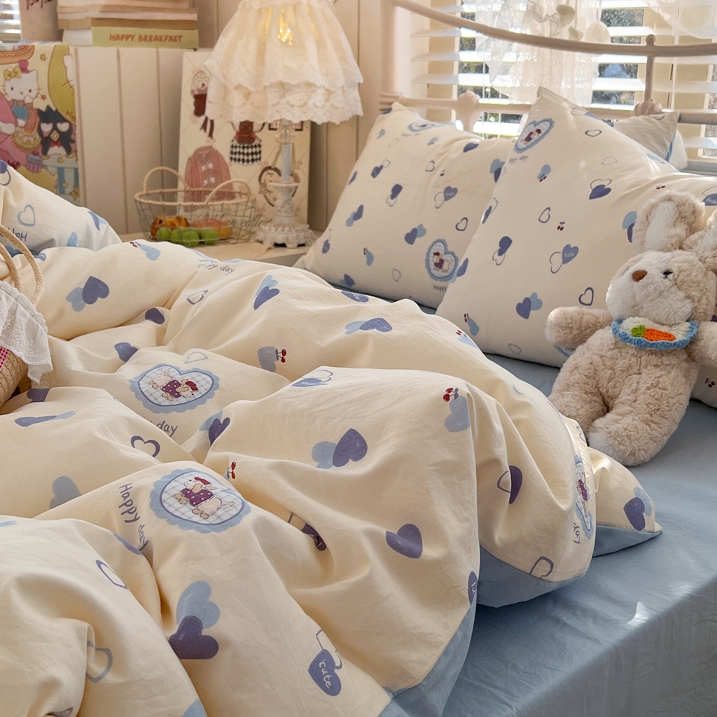 91家纺网 家纺一手货源 找家纺 玉海棠家纺 2026新款古法水洗仿棉云感纱四件套 小狗日记