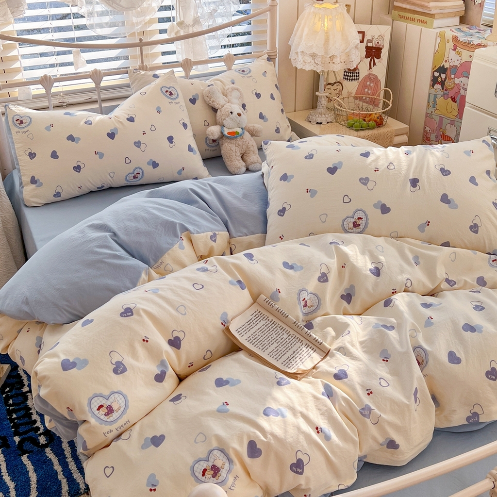 91家纺网 家纺一手货源 找家纺 玉海棠家纺 2026新款古法水洗仿棉云感纱四件套 小狗日记