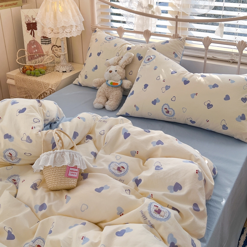 91家纺网 家纺一手货源 找家纺 玉海棠家纺 2026新款古法水洗仿棉云感纱四件套 小狗日记