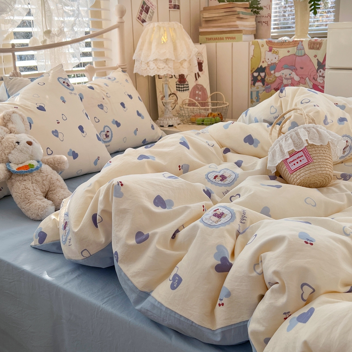 91家纺网 家纺一手货源 找家纺 玉海棠家纺 2026新款古法水洗仿棉云感纱四件套 小狗日记