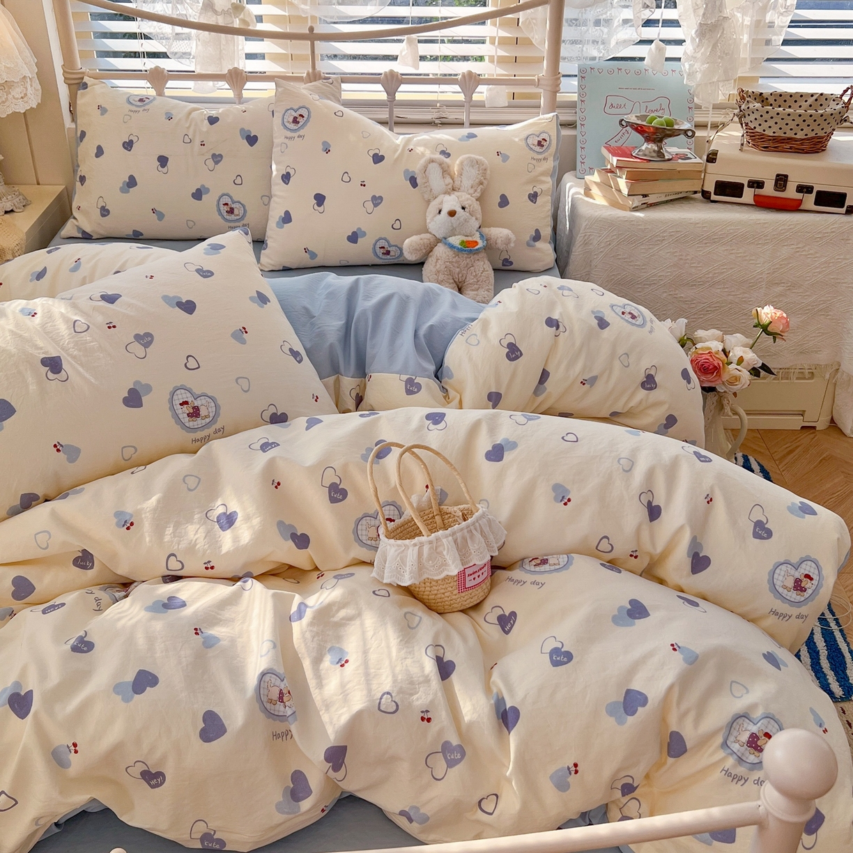 91家纺网 家纺一手货源 找家纺 玉海棠家纺 2026新款古法水洗仿棉云感纱四件套 小狗日记