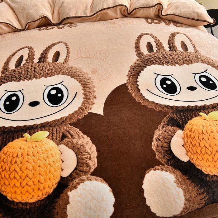 91家纺网 家纺一手货源 找家纺 绒宴 2025新款8.5斤牛奶绒金貂法莱绒床裙款保暖四件套 拉布布