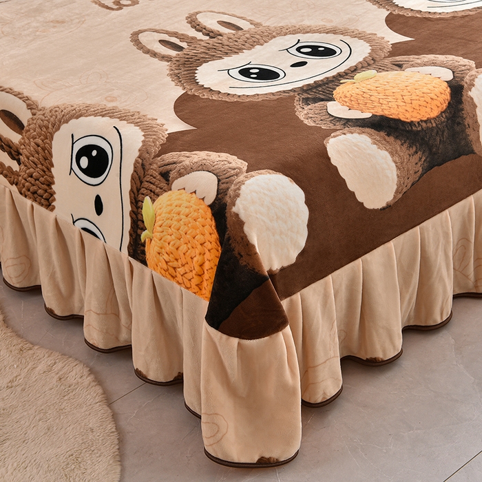 91家纺网 家纺一手货源 找家纺 绒宴 2025新款8.5斤牛奶绒金貂法莱绒床裙款保暖四件套 拉布布