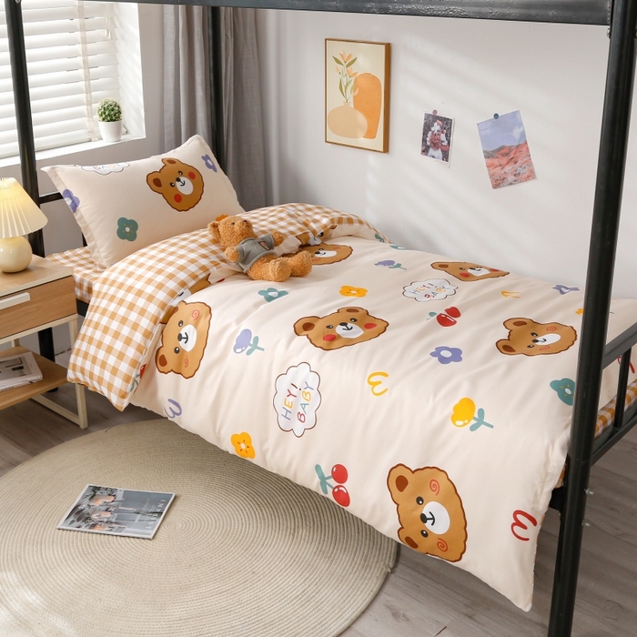 91家纺网 家纺一手货源 找家纺 友承家纺 2026新款床上用品磨毛四件套被单被套学生宿舍单人三件套被罩单件四季通用150cmx200cm baby熊