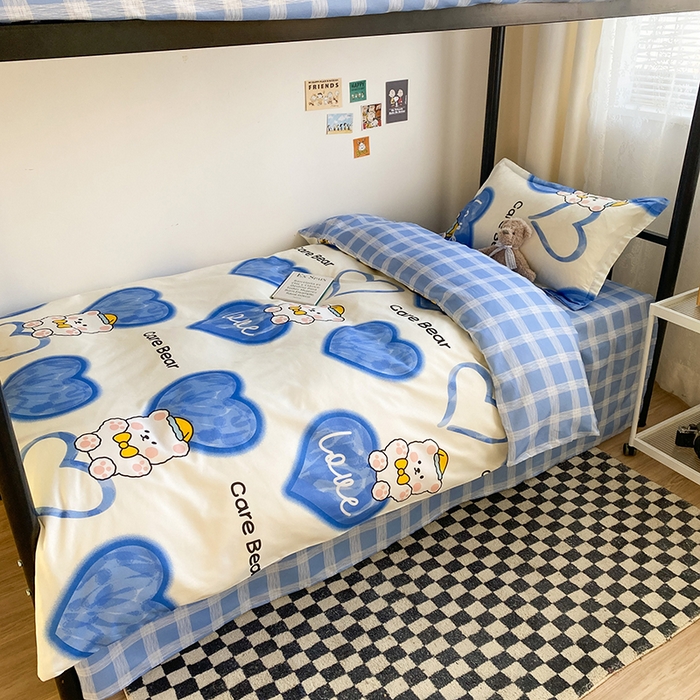 91家纺网 家纺一手货源 找家纺 友承家纺 2026新款床上用品磨毛四件套被单被套学生宿舍单人三件套被罩单件四季通用150cmx200cm 爱心小熊