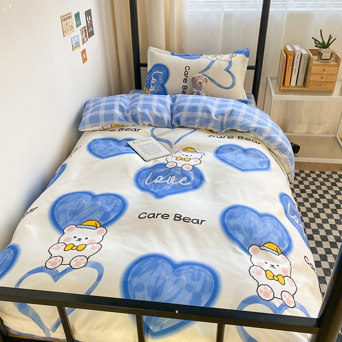 91家纺网 家纺一手货源 找家纺 友承家纺 2026新款床上用品磨毛四件套被单被套学生宿舍单人三件套被罩单件四季通用150cmx200cm 爱心小熊