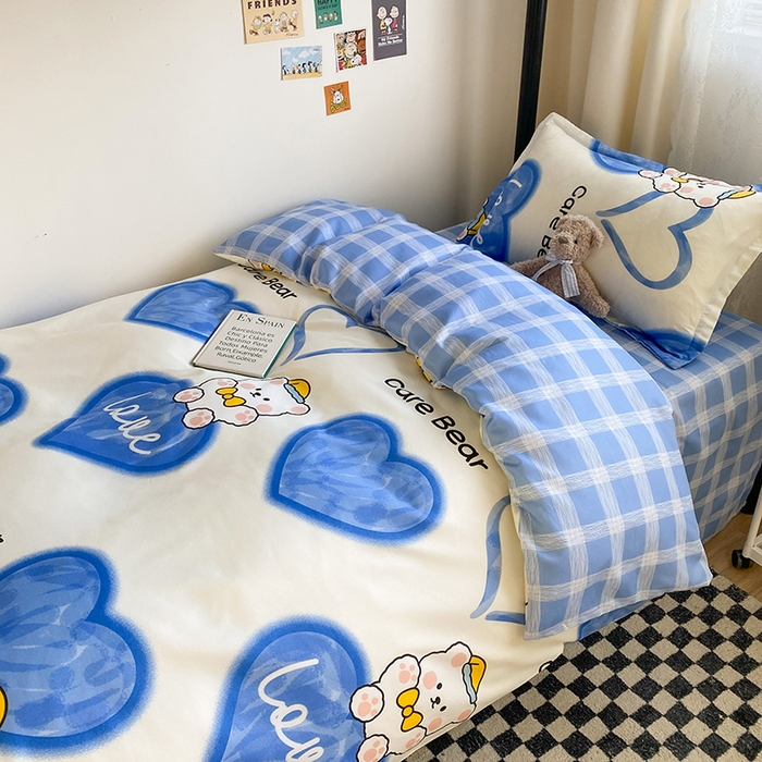 91家纺网 家纺一手货源 找家纺 友承家纺 2026新款床上用品磨毛四件套被单被套学生宿舍单人三件套被罩单件四季通用150cmx200cm 爱心小熊