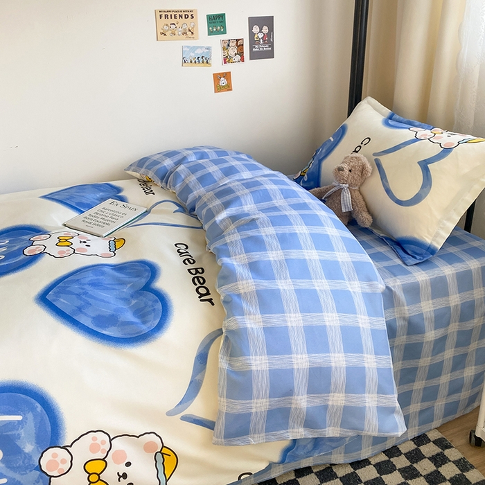 91家纺网 家纺一手货源 找家纺 友承家纺 2026新款床上用品磨毛四件套被单被套学生宿舍单人三件套被罩单件四季通用150cmx200cm 爱心小熊