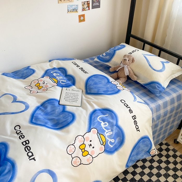 91家纺网 家纺一手货源 找家纺 友承家纺 2026新款床上用品磨毛四件套被单被套学生宿舍单人三件套被罩单件四季通用150cmx200cm 爱心小熊