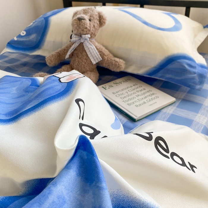 91家纺网 家纺一手货源 找家纺 友承家纺 2026新款床上用品磨毛四件套被单被套学生宿舍单人三件套被罩单件四季通用150cmx200cm 爱心小熊