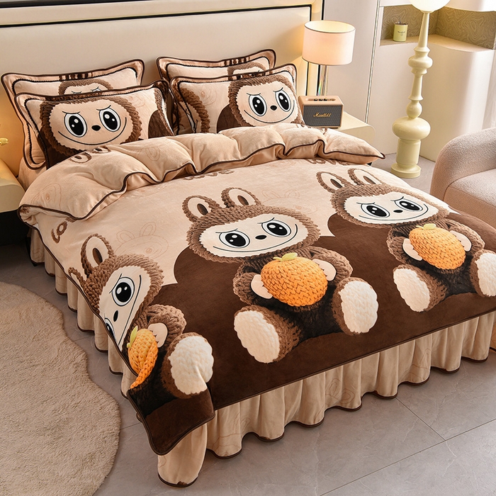 91家纺网 家纺一手货源 找家纺 （总）绒宴 2025新款8.5斤牛奶绒金貂法莱绒床裙款保暖四件套