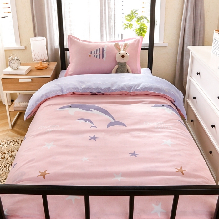 91家纺网 家纺一手货源 找家纺 友承家纺 2026新款床上用品磨毛四件套被单被套学生宿舍单人三件套被罩单件四季通用150cmx200cm 海豚湾