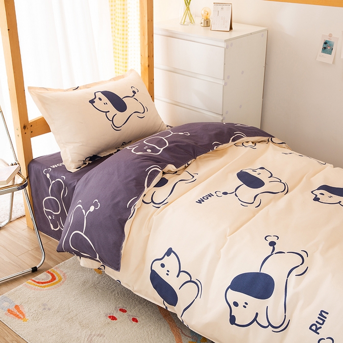 91家纺网 家纺一手货源 找家纺 友承家纺 2026新款床上用品磨毛四件套被单被套学生宿舍单人三件套被罩单件四季通用150cmx200cm 欢乐狗米