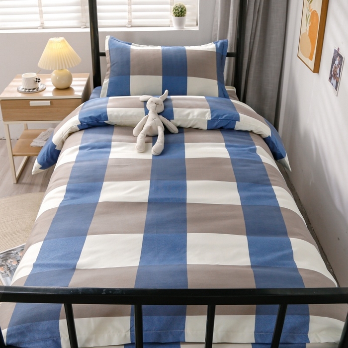 91家纺网 家纺一手货源 找家纺 友承家纺 2026新款床上用品磨毛四件套被单被套学生宿舍单人三件套被罩单件四季通用150cmx200cm 兰大格