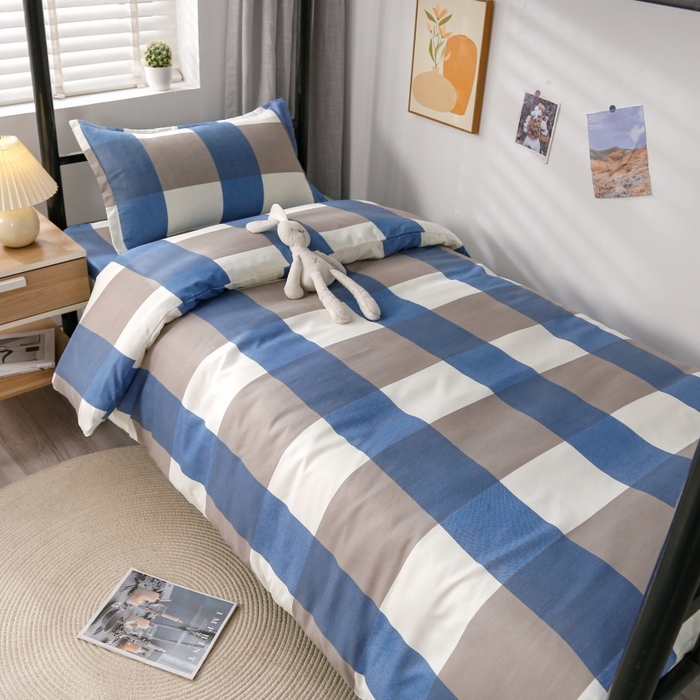 91家纺网 家纺一手货源 找家纺 友承家纺 2026新款床上用品磨毛四件套被单被套学生宿舍单人三件套被罩单件四季通用150cmx200cm 兰大格