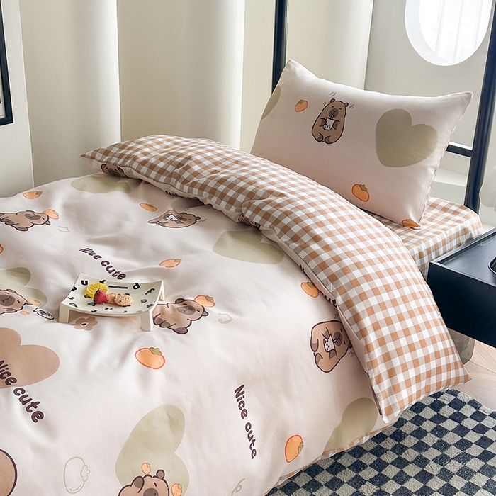 91家纺网 家纺一手货源 找家纺 友承家纺 2026新款床上用品磨毛四件套被单被套学生宿舍单人三件套被罩单件四季通用150cmx200cm 萌萌