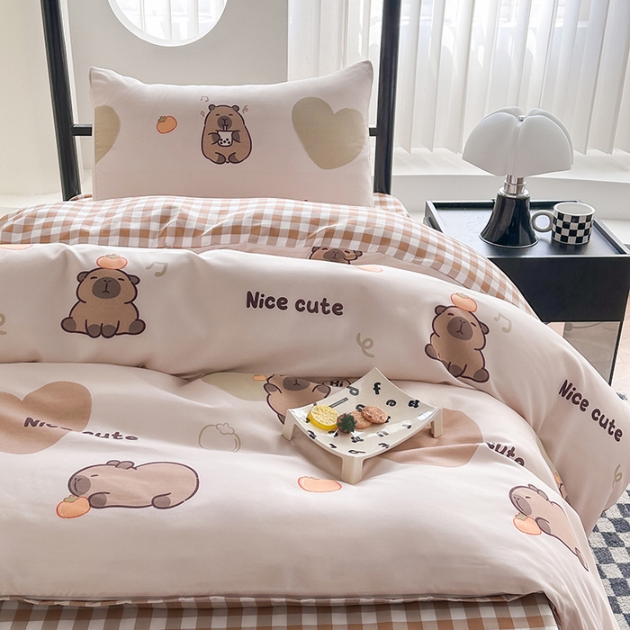 91家纺网 家纺一手货源 找家纺 友承家纺 2026新款床上用品磨毛四件套被单被套学生宿舍单人三件套被罩单件四季通用150cmx200cm 萌萌