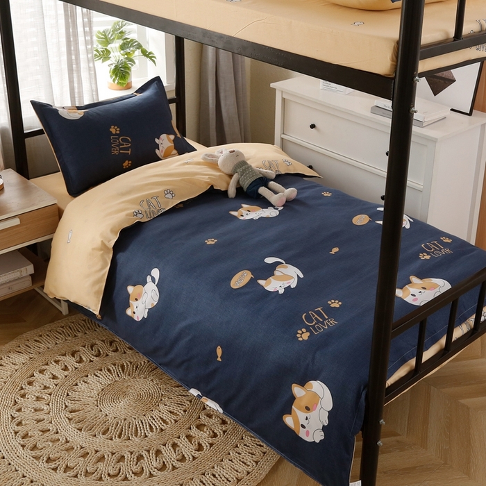 91家纺网 家纺一手货源 找家纺 友承家纺 2026新款床上用品磨毛四件套被单被套学生宿舍单人三件套被罩单件四季通用150cmx200cm 淘气猫兰