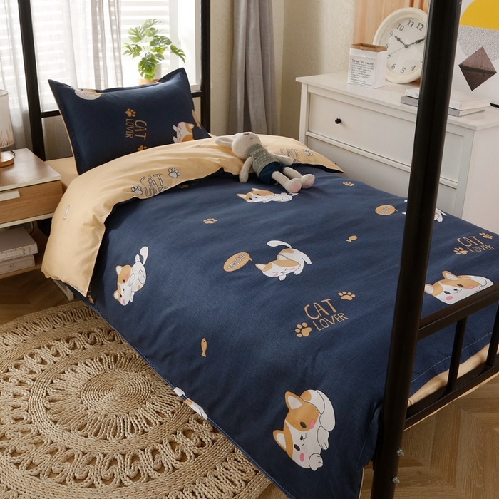 91家纺网 家纺一手货源 找家纺 友承家纺 2026新款床上用品磨毛四件套被单被套学生宿舍单人三件套被罩单件四季通用150cmx200cm 淘气猫兰