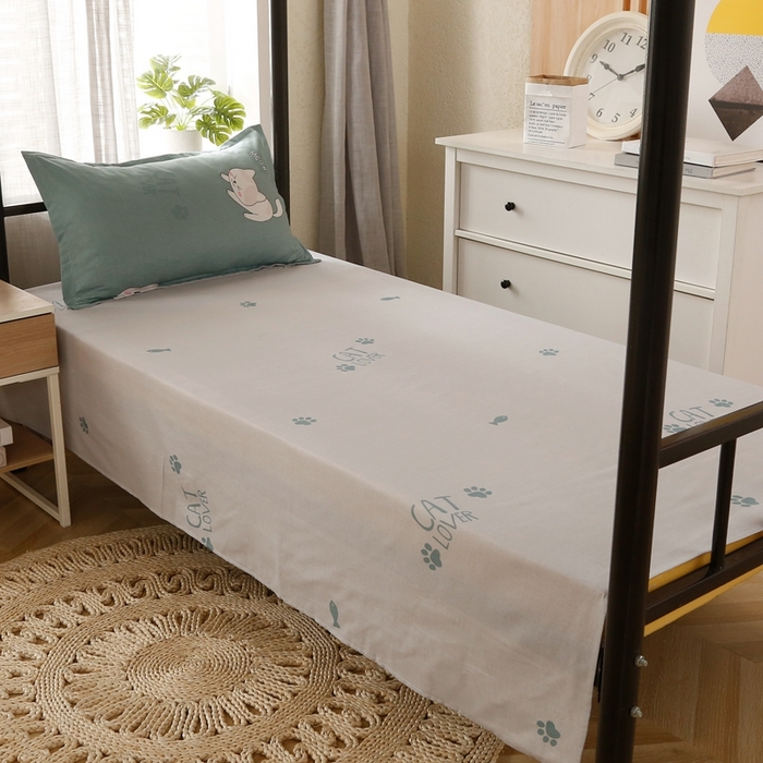 91家纺网 家纺一手货源 找家纺 友承家纺 2026新款床上用品磨毛四件套被单被套学生宿舍单人三件套被罩单件四季通用150cmx200cm 淘气猫绿