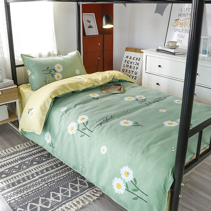 91家纺网 家纺一手货源 找家纺 友承家纺 2026新款床上用品磨毛四件套被单被套学生宿舍单人三件套被罩单件四季通用150cmx200cm 网红雏菊绿