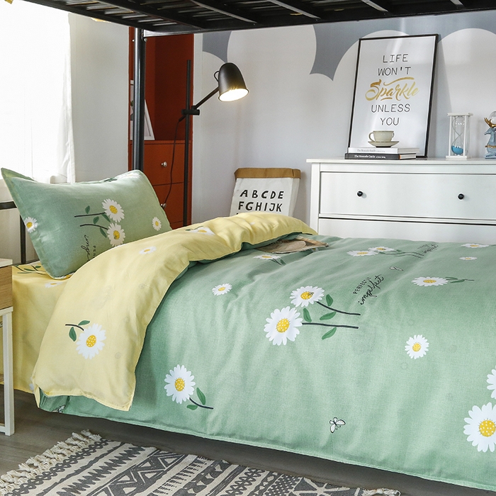 91家纺网 家纺一手货源 找家纺 友承家纺 2026新款床上用品磨毛四件套被单被套学生宿舍单人三件套被罩单件四季通用150cmx200cm 网红雏菊绿