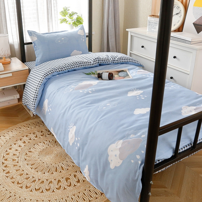 91家纺网 家纺一手货源 找家纺 友承家纺 2026新款床上用品磨毛四件套被单被套学生宿舍单人三件套被罩单件四季通用150cmx200cm 云朵