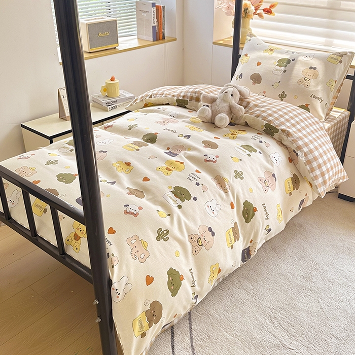 91家纺网 家纺一手货源 找家纺 友承家纺 2026新款床上用品磨毛四件套被单被套学生宿舍单人三件套被罩单件四季通用150cmx200cm 卡通乐园