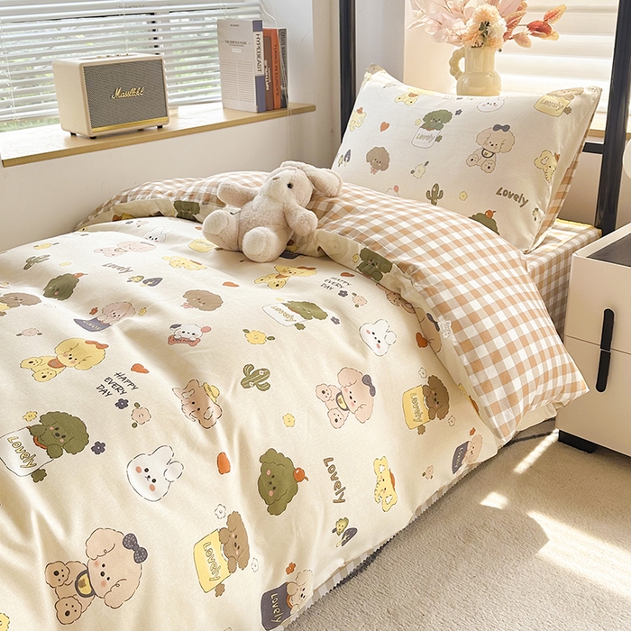 91家纺网 家纺一手货源 找家纺 友承家纺 2026新款床上用品磨毛四件套被单被套学生宿舍单人三件套被罩单件四季通用150cmx200cm 卡通乐园