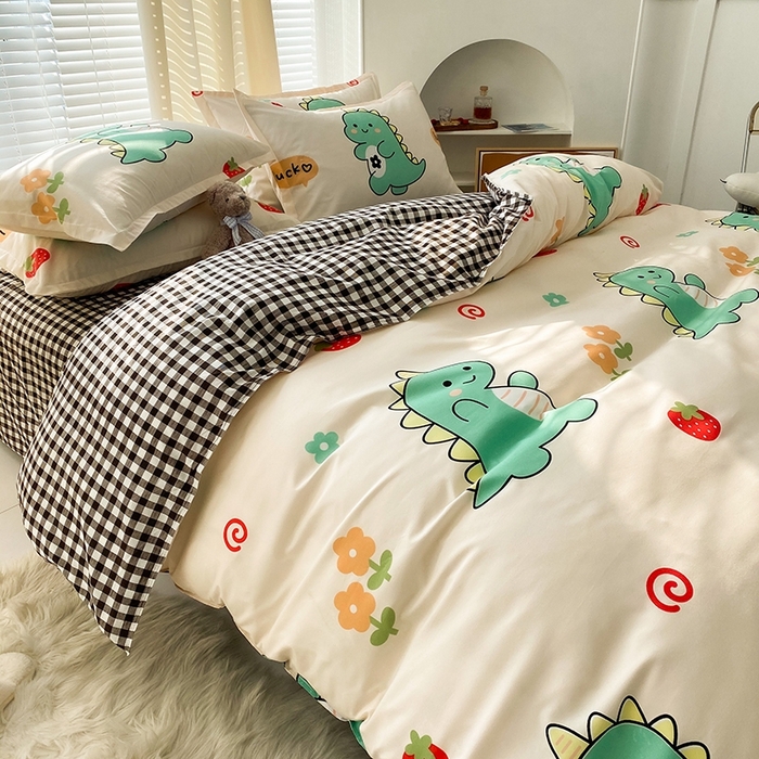 91家纺网 家纺一手货源 找家纺 友承家纺 2026新款床上用品磨毛水洗棉四件套被单被套学生宿舍单人三件套被罩单件四季通用 小恐龙