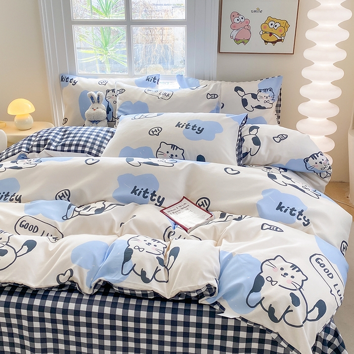 91家纺网 家纺一手货源 找家纺 友承家纺 2026新款床上用品磨毛水洗棉四件套被单被套学生宿舍单人三件套被罩单件四季通用 可爱猫