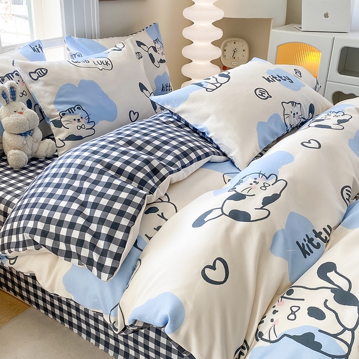 91家纺网 家纺一手货源 找家纺 友承家纺 2026新款床上用品磨毛水洗棉四件套被单被套学生宿舍单人三件套被罩单件四季通用 可爱猫