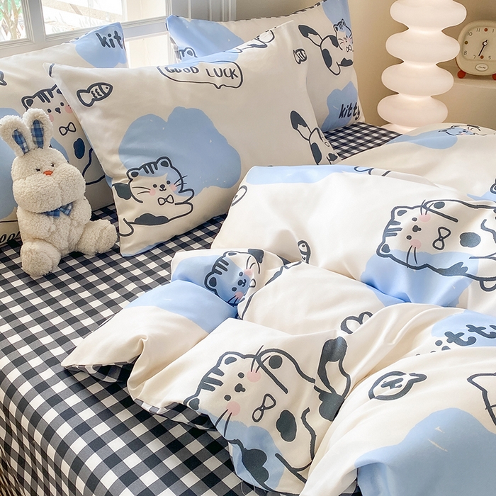 91家纺网 家纺一手货源 找家纺 友承家纺 2026新款床上用品磨毛水洗棉四件套被单被套学生宿舍单人三件套被罩单件四季通用 可爱猫