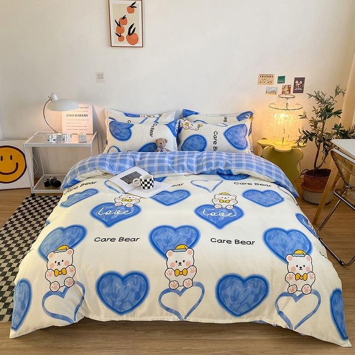 91家纺网 家纺一手货源 找家纺 友承家纺 2026新款床上用品磨毛水洗棉四件套被单被套学生宿舍单人三件套被罩单件四季通用 爱心小熊